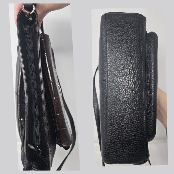 Brighton Womens Leather Crossbody Bag Wallet Organizer Purse Black Brown Charm - Picture 6 of 13